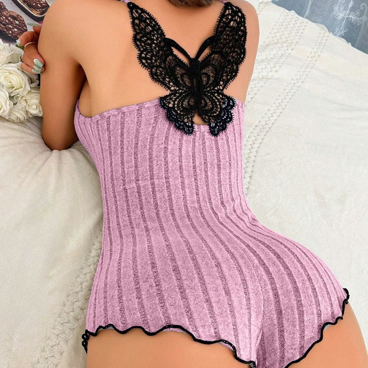 Women's Fashion Butterfly Back Pajamas Lace Strap One-piece Pajamas