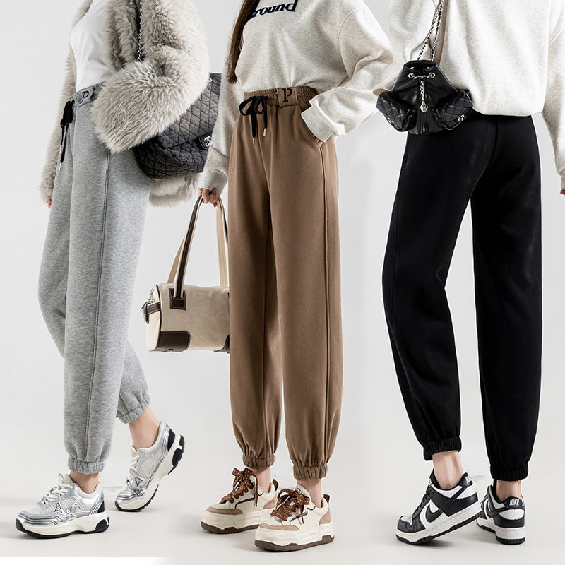 Fleece-lined Casual Harem Pants For Women